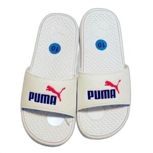 PUMA SLIDES WOMENS SIZE 10 White/  pink logo New